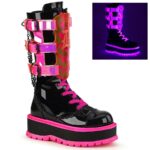 Demonia Black Patent-U V Neon Pink Slacker-156