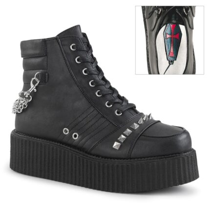 Demonia Black Vegan Leather V-Creeper-565