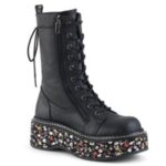 Emily-350 Black Vegan Leather-Floral Fabric Demonia - Image 6