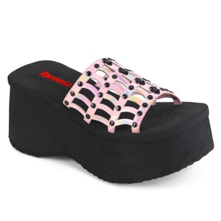 Funn-13 Baby Pink Holo Patent Demonia