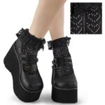 Heart Net Ruffle Sock Black Nylon&Spandex Demonia