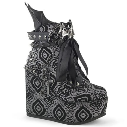 Poison-107 Silver Faux Nubuck Leather Demonia
