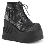Stomp-18 Demonia Black Vegan Leather-Gray Velvet - Image 2