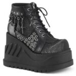 Stomp-18 Demonia Black Vegan Leather-Gray Velvet - Image 6